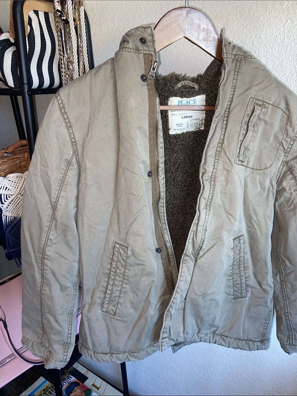 Place Tan Hooded Sherpa-Lined Field Jacket